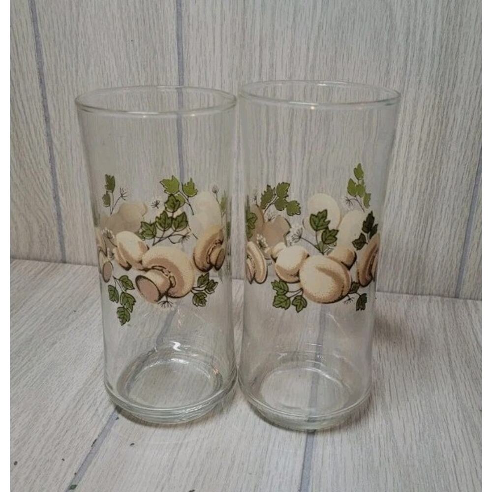 Vtg 1970s Mushroom Glasses Franco Tumbler Juice Iced Tea Water Libbey Set Of 2
